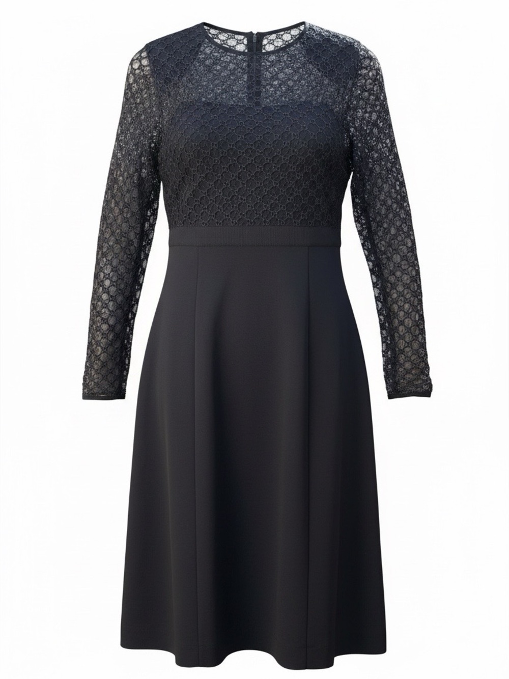 Gucci Black Lace Long-Sleeve Sheath Dress with Sheer Bodice